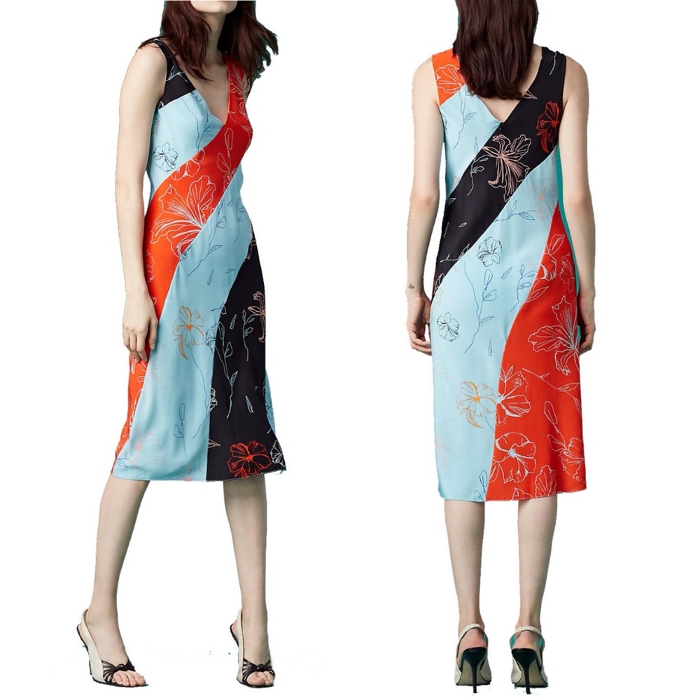 Diane Von Furstenberg Silk Fenelon Printed Bias Midi Dress